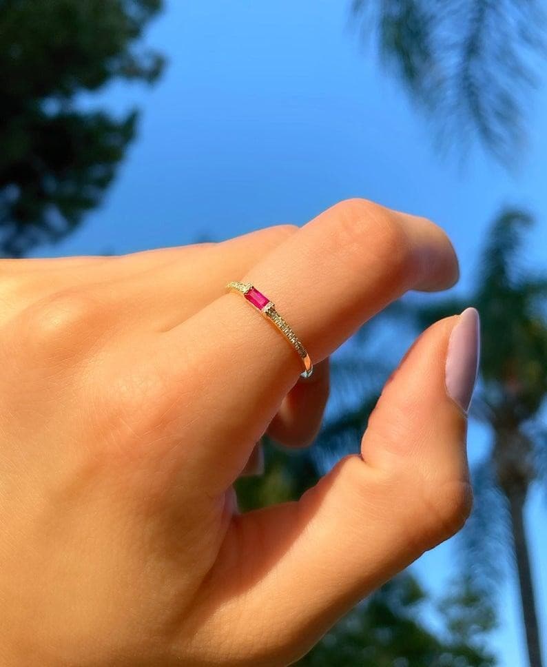 Minimalist Rectangle Ruby Ring